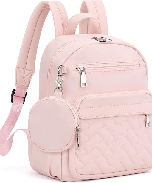 Mini Backpack for Women Small Backpack Purse, Anti-Theft Backpack Waterproof Lightweight Puffer Backpacks for Travel, Work with Coin Purse Pink