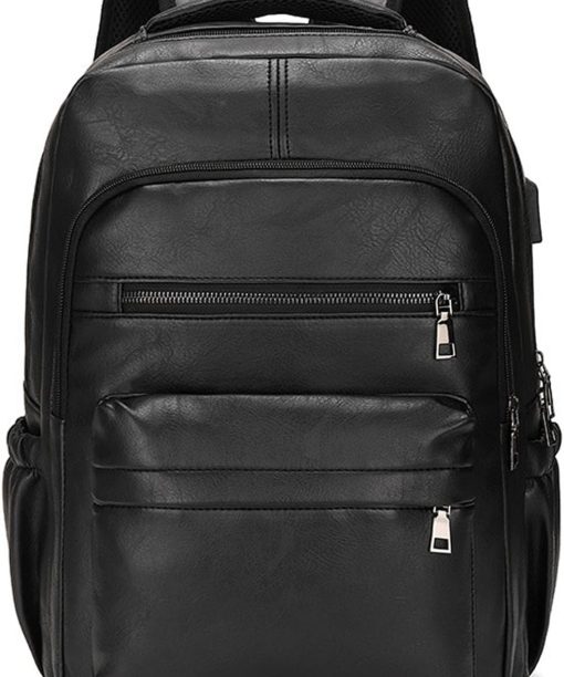 Vintage PU Leather Backpack for Men 16" Laptop Bag for Work Casual Daypack Business Travel Rucksack Waterproof (Deep Black)