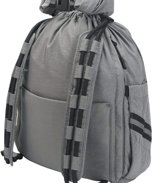 Water-Resistant Drawstring Bag - Expandable 30L with Anti-Theft Zipper Pockets - Ideal Small Cinch Backpack for Men, Women, and Kids - Perfect Gym, Beach, School, and Travel Bag (Gray)