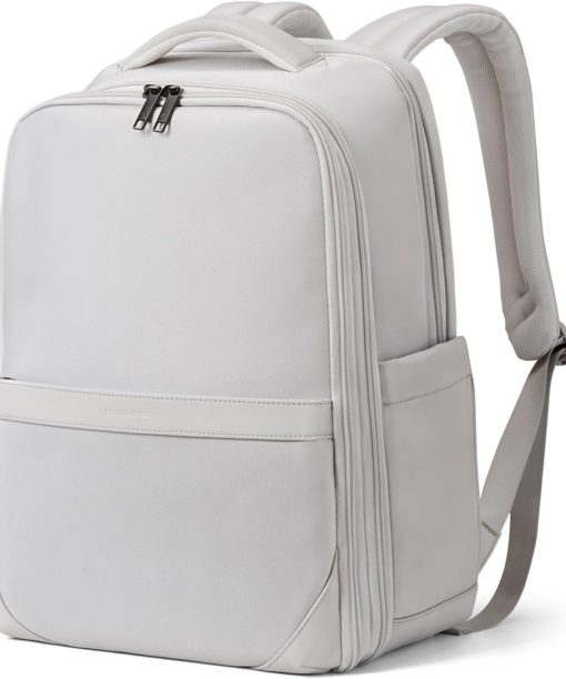 Expandable Travel Backpack 17 Inch, Full-Open Laptop Backpack Fits 15.6 Inch, Carry On Personal Item Bag with Luggage Strap, Business Work Backpack for Women Men, Grey (Cool Grey)