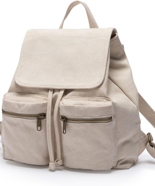 Pure Color Casual Canvas Bag Backpack Korean Style Drawstring College Style Travel Backpack Women