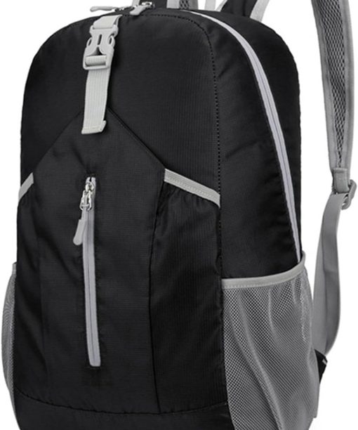 Hiking Daypack Portable Foldable Backpack, Large Capacity Shoulders Bag for Travel, Camping, Mountaineering (Black)