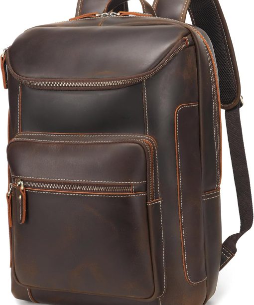 Men's Leather Backpack, 17 Inch Laptop Backpack, Casual Outdoor Business Travel Backpack