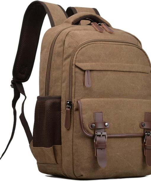 Canvas Laptop Backpack, Vintage Daypack for Men Women, Travel Work Rucksack College Bookbag Computer Bag Fits 15.6 Inch Laptop (Coffee)