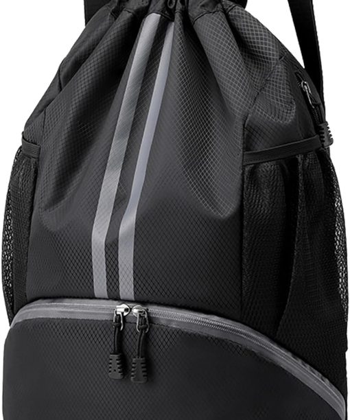 Sports Drawstring Backpack - String Swim Gym Bag with Shoes Compartment and Wet Proof Pocket for Women&Men