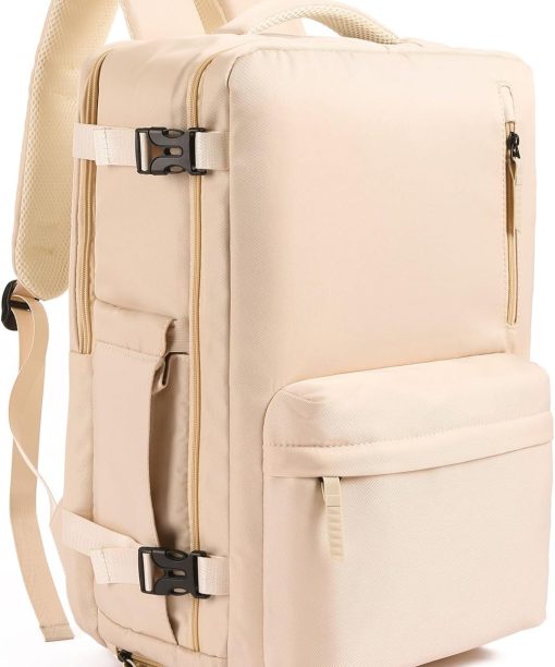 Travel Backpack for Women Men, Airline Approved 15.6 Inch Laptop Carry On Backpack with Shoe Pouch Luggage Weekender Bag for Travel Business Work Hiking Beige