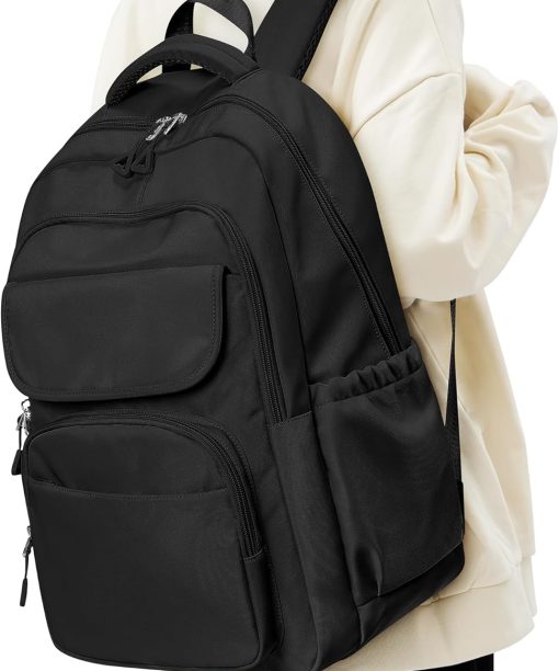 Backpack for Women Men, Waterproof High  Backpacks, Multifunction Casual Daypack, Classic Basic  Backpack, Middle  Bookbag for Teen  Boys, Children backpacks, Black