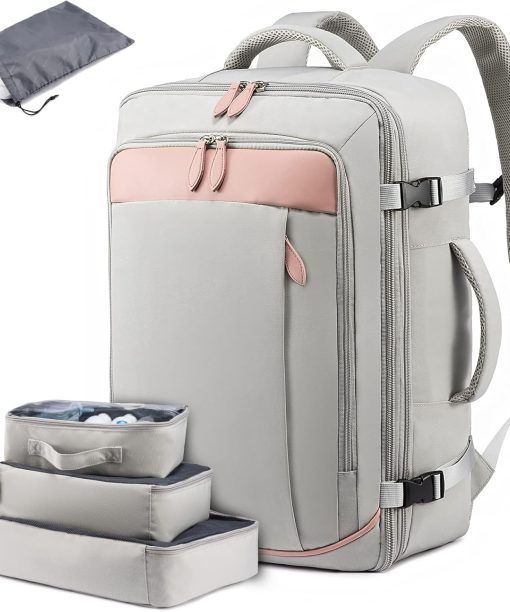 Carry On Backpack, 40L Travel Backpack for Women Men Airline Approved, Expandable Large Suitcase Backpacks with 4 Packing Cubes, Travel Pack 3, Water Resistant Weekender Bag