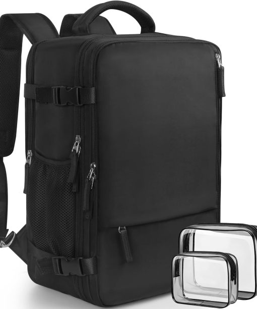 Travel Backpack for Women Men, Carry On Backpacks Expandable 40L Personal Item Bag, 17.3 Inch Laptop Bag, Waterproof Backpack Flight Approved, Nurse Casual Daypack for , Business, , Black