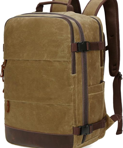 Travel Backpack for Men Carry On Backpack Flight Approved Personal Item Backpack, 18.4 inch Laptop Backpack Casual Daypack Weekender Business Hiking Backpack, Brown