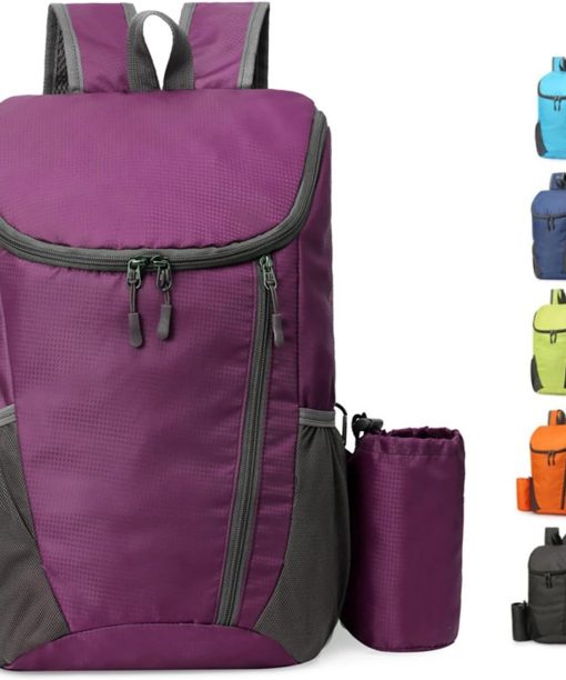 Portable Foldable Backpack Folding Mountaineering Bag, Ultralight Outdoor Cycling Rucksack, Travel Hiking Knapsack (Purple)