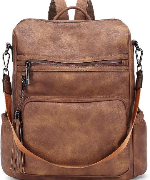 Backpack Purse for Women Travel Backpack Large PU Leather Fashion Designer Lady Shoulder Bag with Tassel Brown
