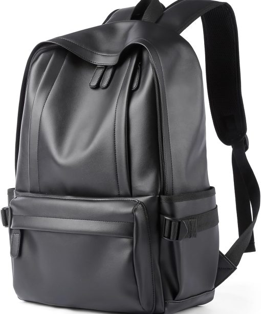 Laptop PU Leather Travel Backpack for Men Water-Repellent Carry On Backpack for Travel Business Work Computer Backpacks Fit 15.6" Laptop