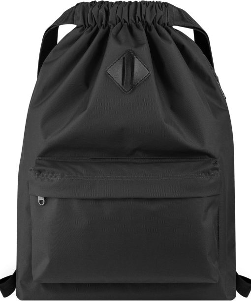 Drawstring Backpack Water Resistant String Bag Sports Gym Sack with Side Pocket for Men Women