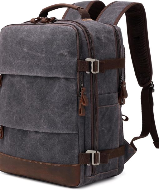 Travel Backpack for Men Carry On Backpack Flight Approved Personal Item Backpack, 17 inch Laptop Backpack Casual Daypack Weekender Business Hiking Backpack, Black Gray