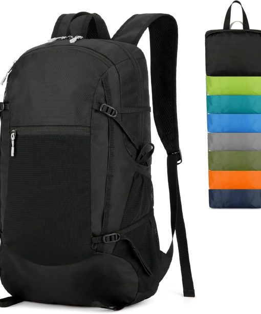Hiking Backpack Daypack Lightweight Packable Travel Outdoor Camping Ultra Foldable Day Pack for Woman Man (Black, 30L)