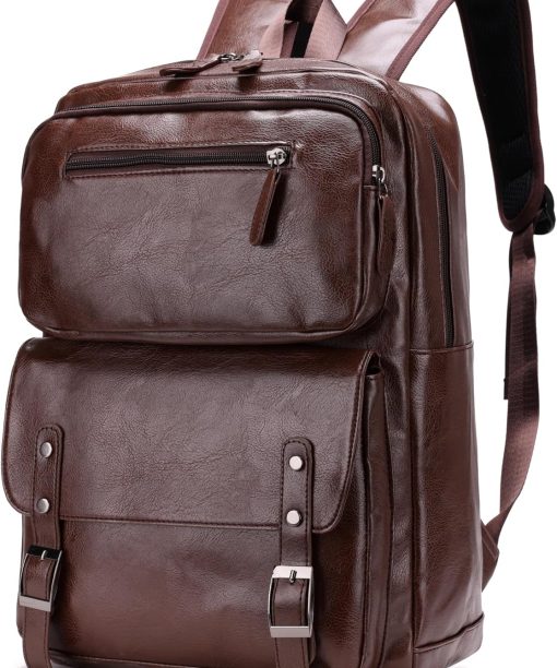 PU Casual Backpack, Men Women Casual PU Leather Laptop Backpack, Daily Commuter PU Leather Backpack, Work Bag (Brown)